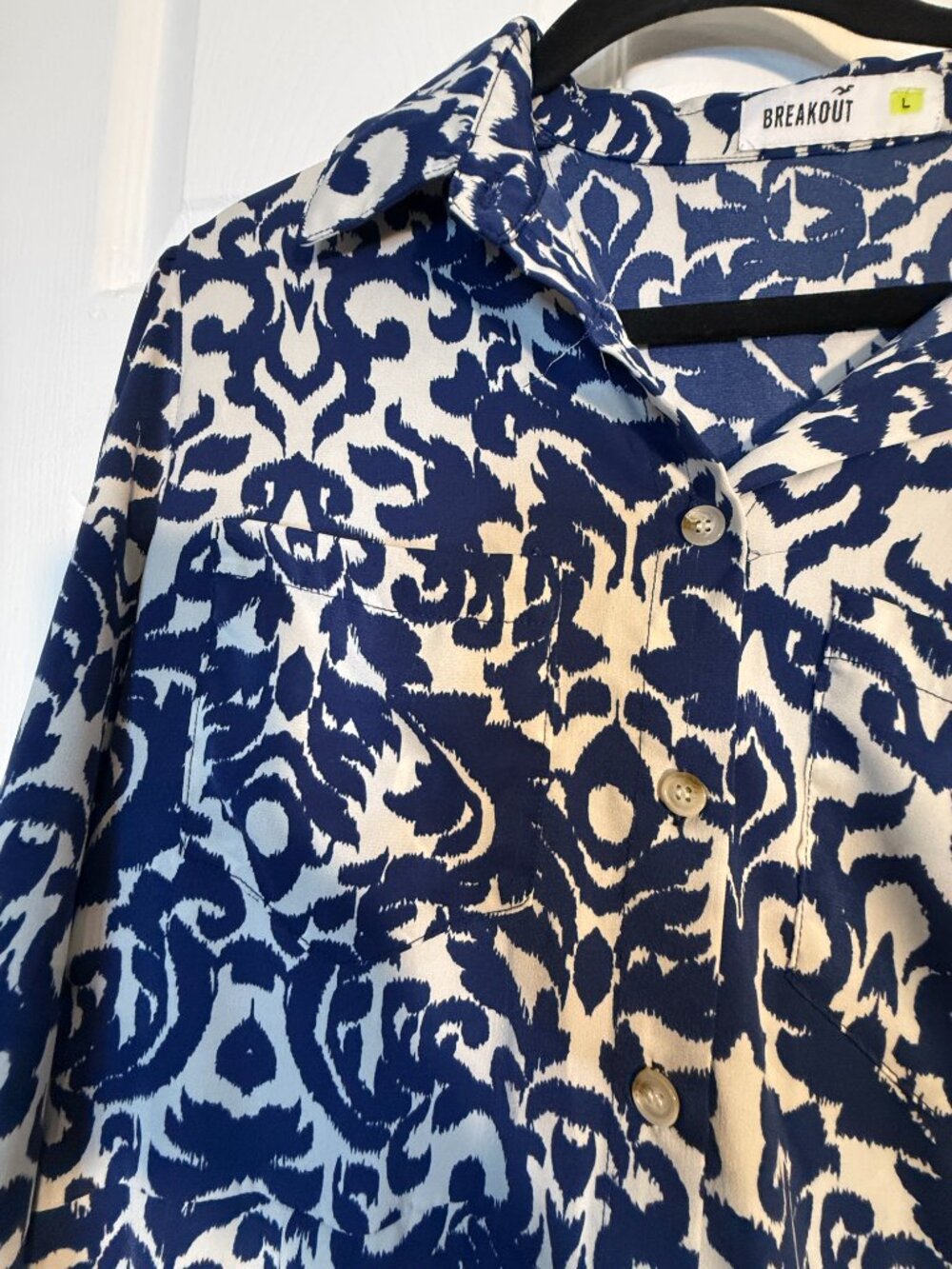 Breakout Blue & White Damask Print Midi Shirt Dress Size Large - Picture 6 of 6